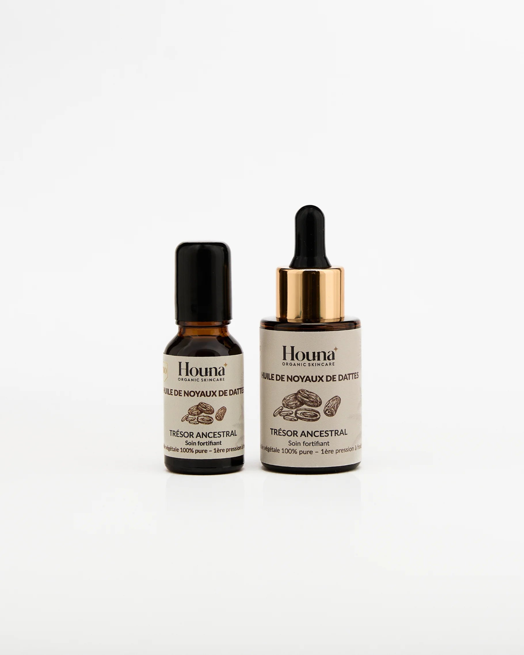 Huile de noyaux de dattes bio Trésor Ancestral - flacons 30 ml et 15 ml Les Secrets de Houna Suisse