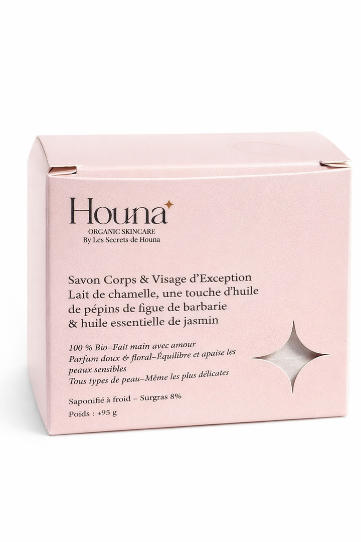 Savon artisanal lait de chamelle jasmin fait main Houna Suisse