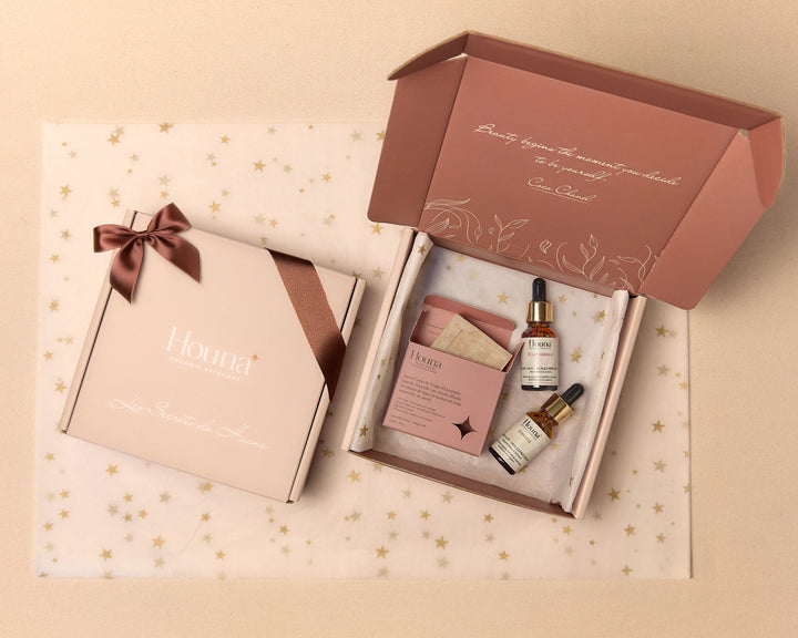 Coffret Le Rituel Visage Houna - duo sérums visage suisses ÉCLAT ABSOLU jour et ÉTERNITÉ nuit, savon artisanal, cosmétiques naturels premium