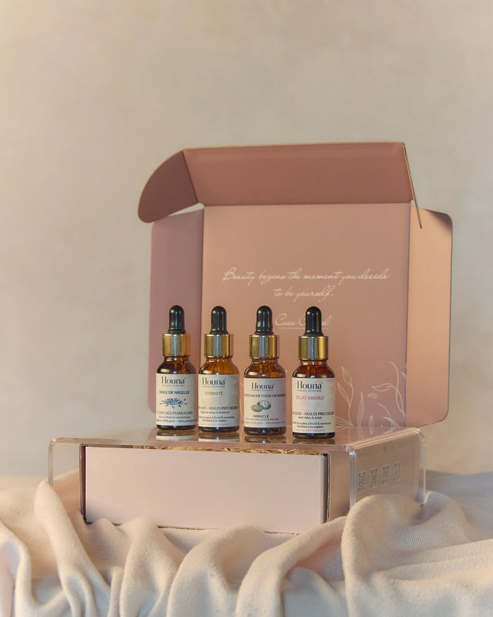 Le Coffret Signature Houna pour la Fête des Mères - rituel beauté complet jour et nuit, 4 soins anti-âge aux huiles précieuses, marque suisse premium
